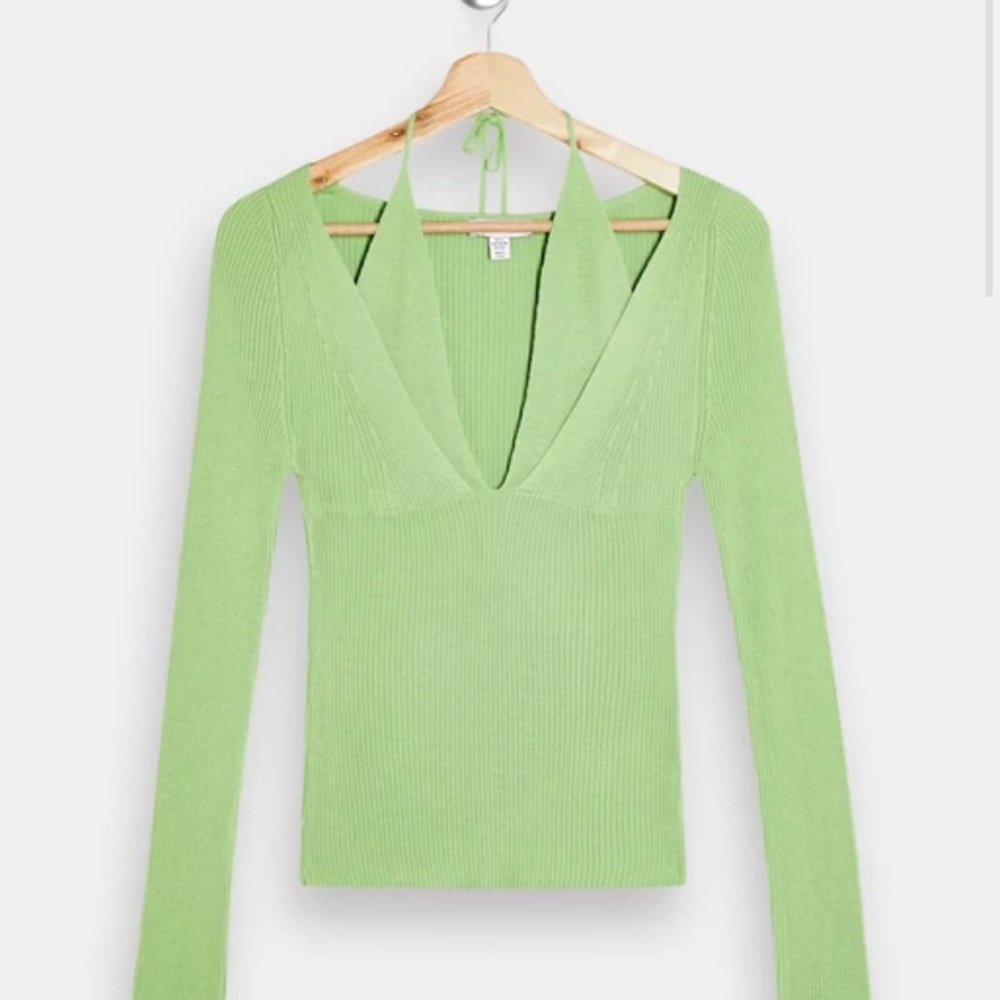 Topshop pale green halter neck cutout knit top